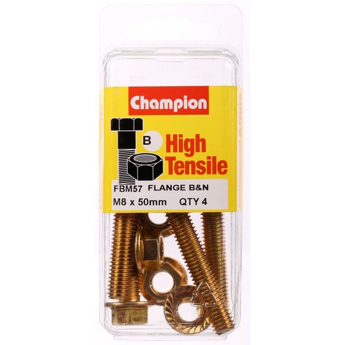 Champion High Tensile Flanged Hex Set Screws & Nuts – M8 x 50mm (12AF) Grade 8.8