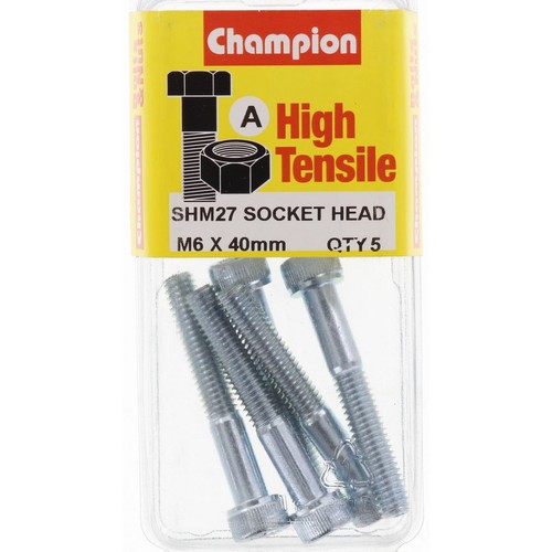 Champion High Tensile Socket Head Cap Screws – M6 x 40mm Zinc Plated - SHM27 DIY