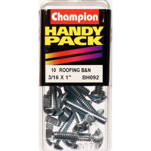 Champion Zinc Plated Mushroom Head Roofing Bolts & Nuts – 3/16in x 1in UNC - BH0