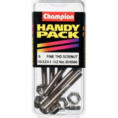Champion Nickel Plated Pan Slot Machine Screws & Nuts – 10/32in x 1-1/2in - BH08
