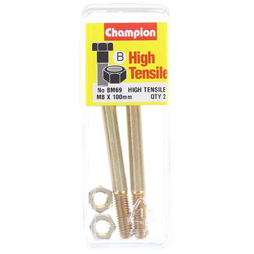Champion High Tensile Hex Bolts & Nuts – M8 x 100mm Grade 8.8 - BM69 Hardware