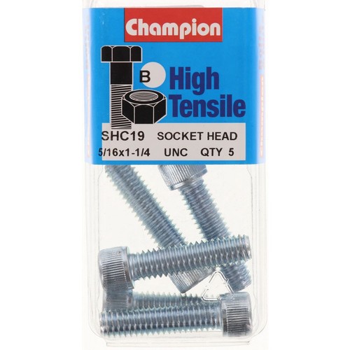 Champion High Tensile BSW Socket Head Cap Screws – 5/16in x 1-1/4in Zinc Plated