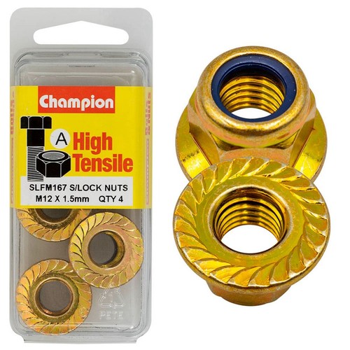 Champion Flanged Self-Locking Hex Nut – Nylon Insert – M12 x 1.50mm Auto