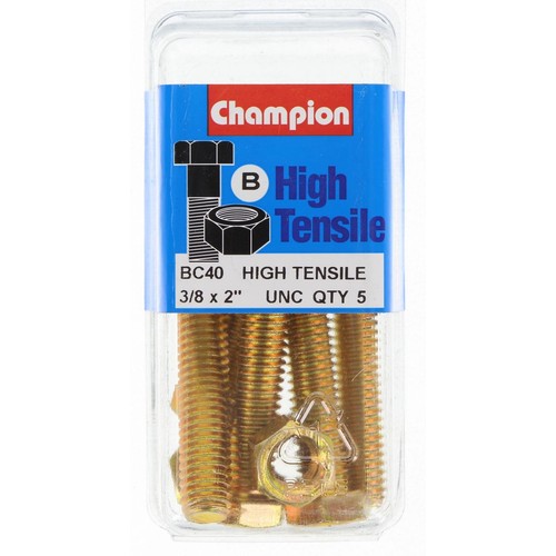 Champion High Tensile Hex Set Screws & Nuts – 3/8in x 2in UNC Grade 5 - BC40 DIY