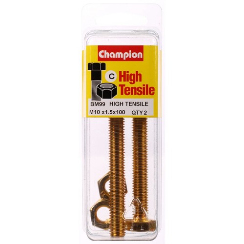 Champion High Tensile Hex Set Screws & Nuts – M10 x 100mm Grade 8.8 - BM99 Auto