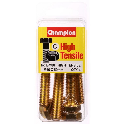 Champion High Tensile Hex Set Screws & Nuts – M10 x 50mm Grade 8.8 - BM88 Auto