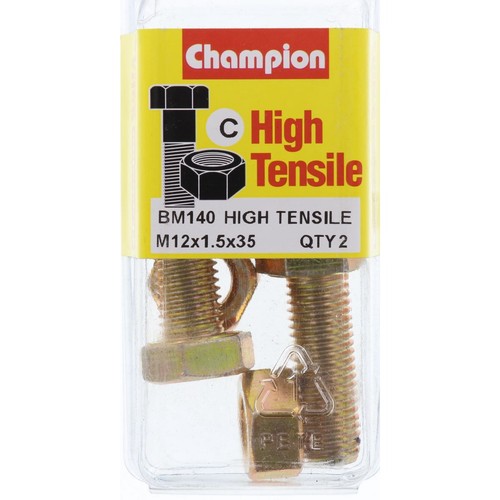 Champion High Tensile Hex Set Screws & Nuts – M12 x 35 x 1.5mm Grade 8.8 - BM140