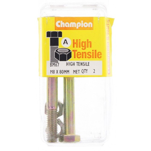 Champion High Tensile Hex Bolts & Nuts – M8 x 80mm Grade 8.8 - BM67 Hardware