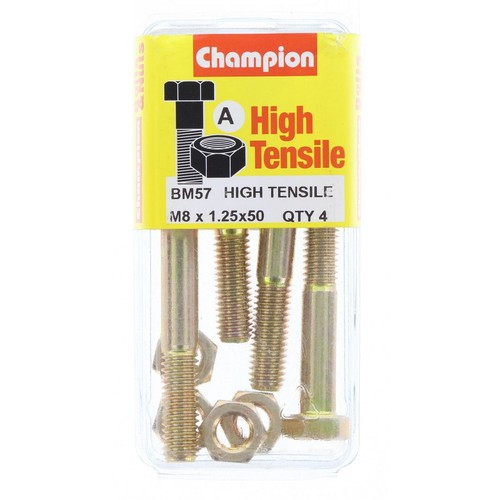 Champion High Tensile Hex Bolts and Nuts – M8 x 50mm – Grade 8.8 - BM57 Hardware