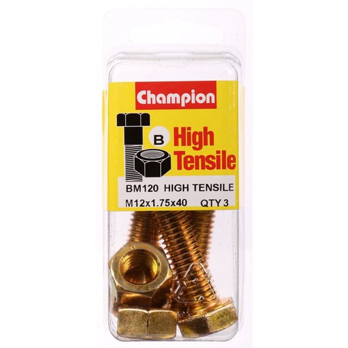 Champion High Tensile Hex Set Screws & Nuts – M12 x 40mm Grade 8.8 - BM120 Auto