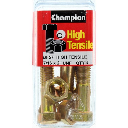 Champion High Tensile Hex Bolts & Nuts – 7/16in x 2in UNF Grade 5 - BF57 Auto