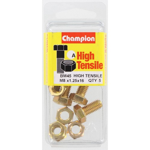 Champion High Tensile Hex Set Screws and Nuts – M8 x 16mm – Grade 8.8 - BM45 DIY