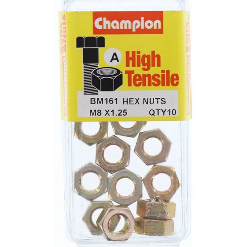 Champion High Tensile Hex Plain Nut – M8 x 1.25mm – Class 8 - BM161