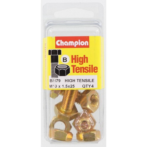 Champion High Tensile Hex Set Screws and Nuts – M10 x 25mm – Grade 8.8 - BM79