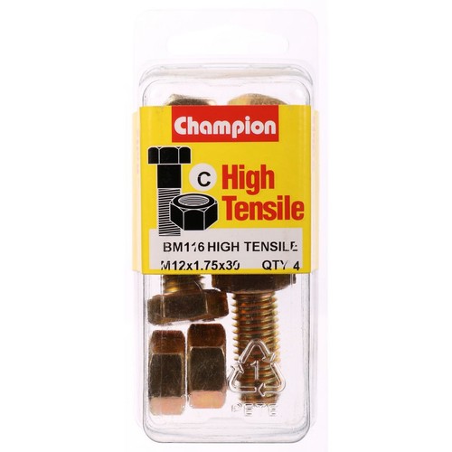 Champion High Tensile Hex Set Screws & Nuts – M12 x 30mm Grade 8.8 - BM116