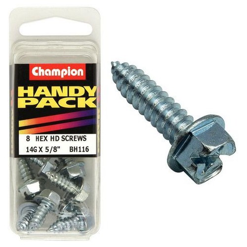Champion Self Tapper Screw Hex Head Combo 6.3 x 16mm Zinc Plated - BH116