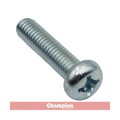 Champion Zinc Plated Pan Head Phillips Machine Screws – M6 x 16mm - CMS19 Auto