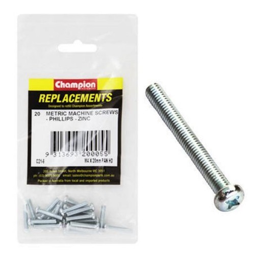 Champion Machine Screw Pan Phillips M4 x 20mm Zinc Plated Refill Pack - C21-6