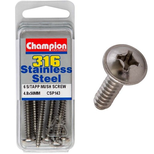 Champion Mushroom Head Self-Tapping Screws – 4.8mm x 50mm Plumbing