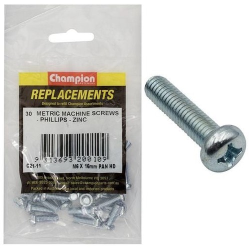 Champion Machine Screw Pan Phillips M6 x 16mm Zinc Plated Refill Pack - C21-11