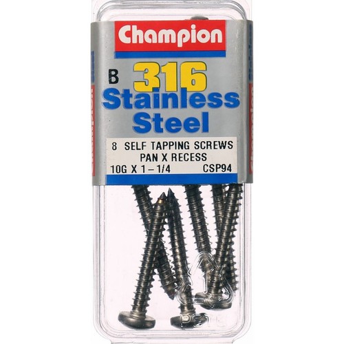 Champion 316/A4 Stainless Steel Pan Head Phillips Self Tapping Screw – 4.8mm x 3