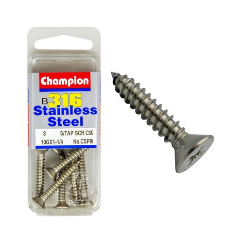 Champion 316/A4 Stainless Steel Countersunk Self-Tapping Screws – 4.8 x 32mm - C