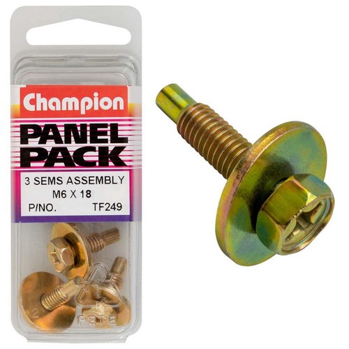 Champion SEMS Hex Set Screws with Combo Drive & Flat Washer Pilot – M6 x 18mm