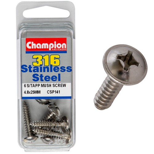 Champion Mushroom Head Self-Tapping Screws – 4.8 x 25mm Plumbing