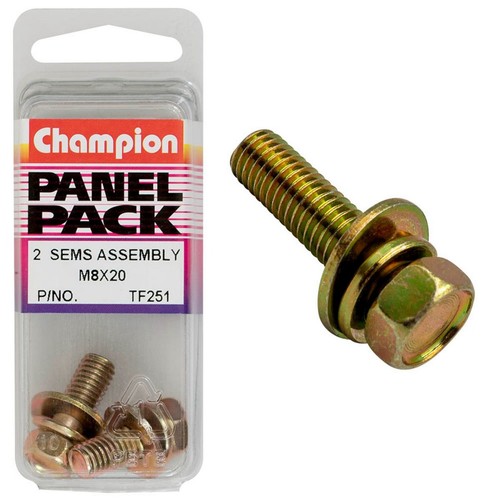 Champion SEMS Hex Set Screws with Flat & Spring Washers – M8 x 20mm Hardware