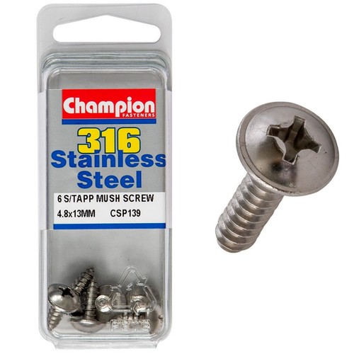 Champion Mushroom Head Self-Tapping Screws – 4.8 x 13mm Plumbing