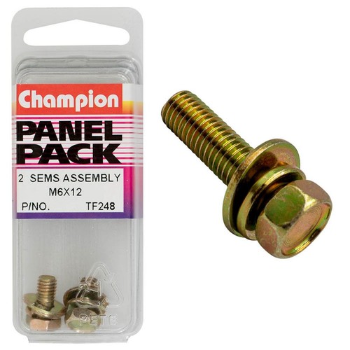 Champion SEMS Hex Set Screws with Flat & Spring Washers – M6 x 12mm Hardware