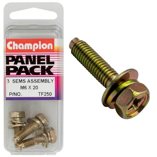 Champion SEMS Hex Set Screws with Combo Drive, Flat & Spring Washer Pilot – M6 x