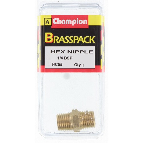 Champion Brass Hex Nipple – 1/4in - HC55 Auto