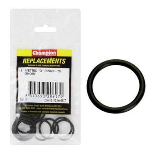 Champion O Ring Nitrile Rubber 70 Shore 22mm x 2.5mm Refill Pack - C408-15 Auto
