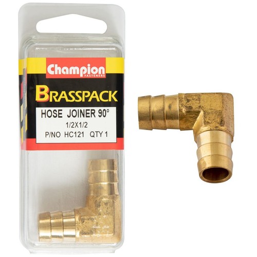 Champion 1/2in x 1/2in 90° Brass Hose Joiner Barb Elbow Replacement Hose