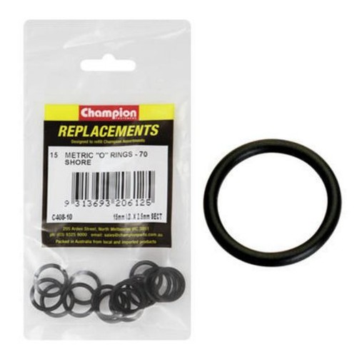 Champion O Ring Nitrile Rubber 70 Shore 15mm x 2.5mm Refill Pack - C408-10 Auto