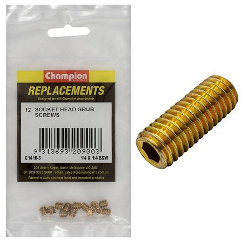 Champion Grub Screw Socket Head BSW 1/4in x 1/4in Refill Pack - C1416-3 Auto