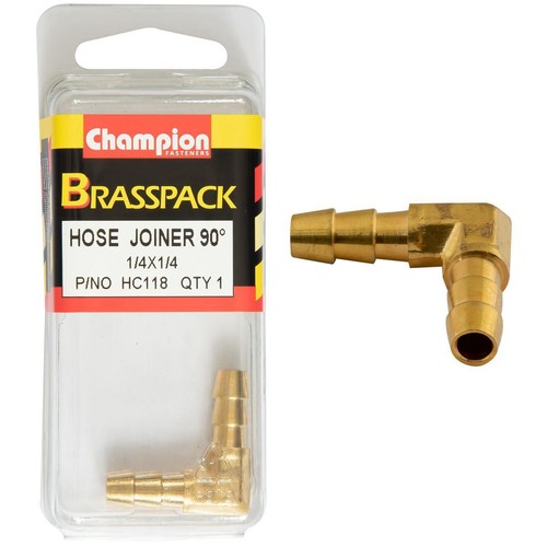 Champion 1/4in x 1/4in 90° Brass Hose Joiner Barb Elbow Replacement Hose