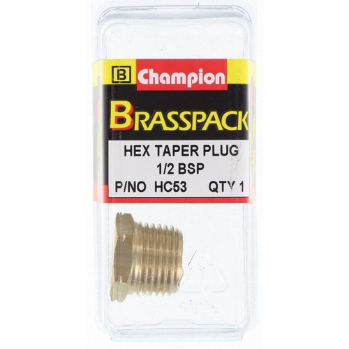 Champion Brass Hex Taper Plug – 1/2in - HC53