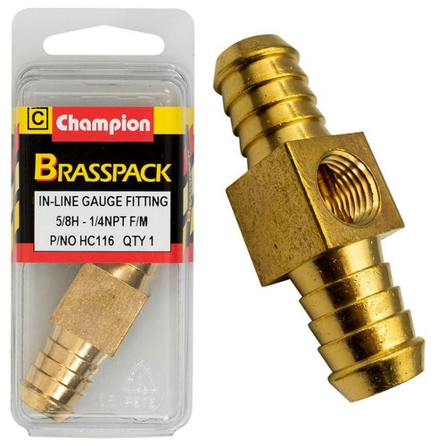 Champion Brass In-Line Gauge Fitting – 5/8in Hose to 1/4in NPT Female Auto Part