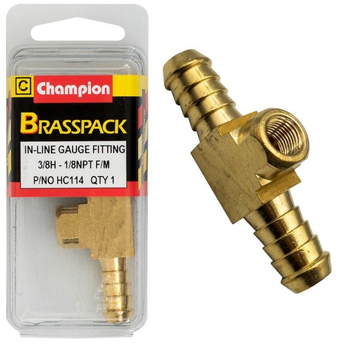 Champion Brass In-Line Gauge Fitting – 3/8in Hose to 1/8in NPT Female Auto Part