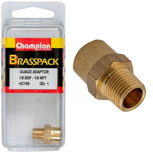 Champion Brass Gauge Adaptor – 1/8in BSP Male to 1/8in NPT Female Car Wiring