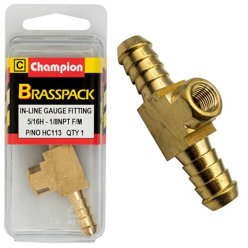 Champion Brass In-Line Gauge Fitting – 5/16in Hose to 1/8in NPT Female Auto Part