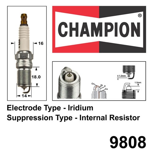 Champion Iridium Spark Plug - 9808 Ignition Service Auto Part