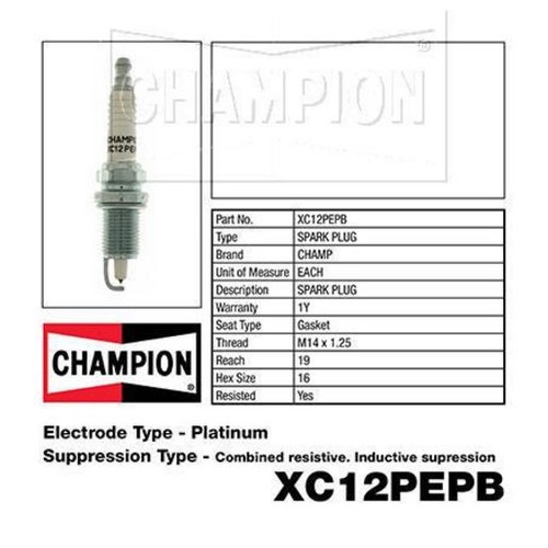 Champion Marine / Motorcycle Spark Plug - XC12PEPB Ignition Service Auto Part
