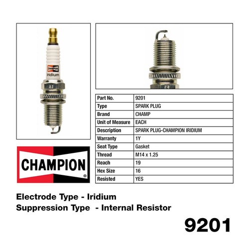 Champion Iridium Spark Plug - 9201 Ignition Service Auto Part