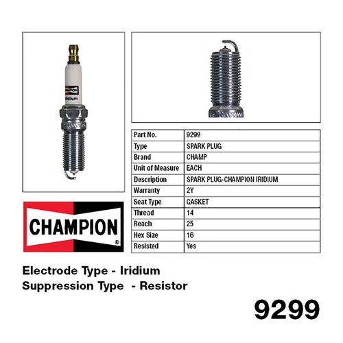 Champion Iridium Spark Plug - 9299 Ignition Service Auto Part