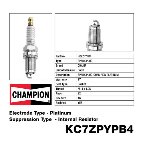 Champion Platinum Spark Plug - KC7ZPYPB4 Ignition Service Auto Part