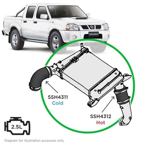 Saas Silicone intercooler 2 pipe and clamp kit Navara D22 YD25 - SSH4311-KIT