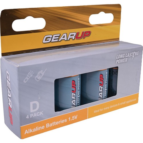 GearUp D Cell Battery Alkaline 4pk - GUD-4 Auto Part
